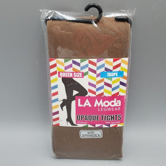 LA Moda Opaque Tights with Spandex in Taupe Color Queen Size With Panel - Picture 1 of 4